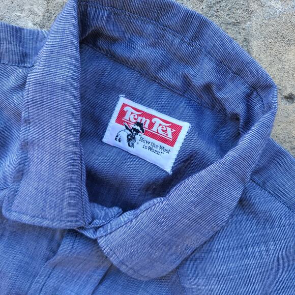 Vintage 80s Tem Tex Pearl Snap Shirt Mens M Blue Cowboy Western Long Sleeve - Picture 5 of 8